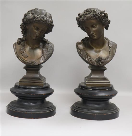 A pair of bronze busts height 31cm